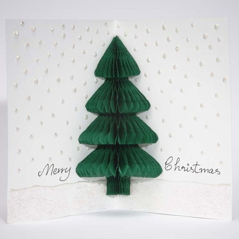 Julekort med grantræ i harmonikapapir