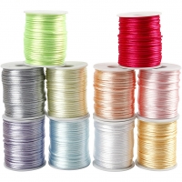 Satinsnor, tykkelse 2 mm, pastelfarver, 10x50m/ 1 pk.