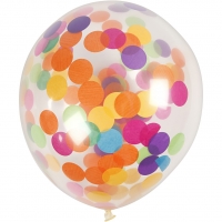 Balloner med konfetti, runde, diam. 23 cm, transparent, 4stk./ 1 pk.