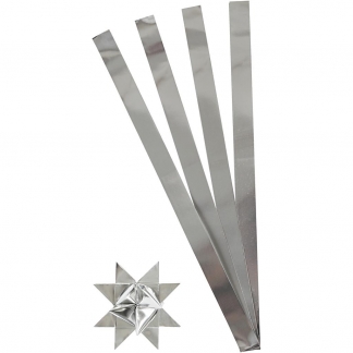 Stjernestrimler, L: 73 cm, diam. 11,5 cm, B: 25 mm, sølv, 100 strimler/ 1 pk.