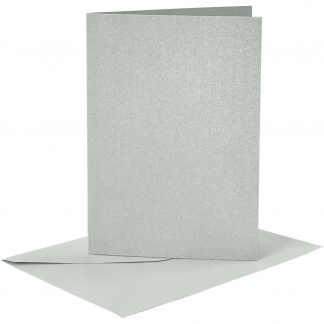 Kort og kuverter, kort str. 10,5x15 cm, kuvert str. 11,5x16,5 cm, perlemor, 120+210 g, sølv, 4 sæt/ 1 pk.