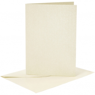 Kort og kuverter, kort str. 10,5x15 cm, kuvert str. 11,5x16,5 cm, perlemor, 120+210 g, råhvid, 4 sæt/ 1 pk.