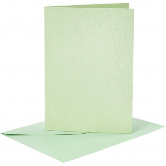 Kort og kuverter, kort str. 10,5x15 cm, kuvert str. 11,5x16,5 cm, perlemor, 120+210 g, lys grøn, 4 sæt/ 1 pk.