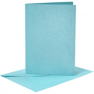 Kort og kuverter, kort str. 10,5x15 cm, kuvert str. 11,5x16,5 cm, perlemor, 120+210 g, blå, 4 sæt/ 1 pk.
