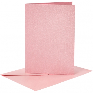 Kort og kuverter, kort str. 10,5x15 cm, kuvert str. 11,5x16,5 cm, perlemor, 120+210 g, rosa, 4 sæt/ 1 pk.