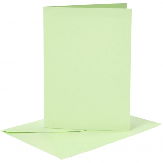 Kort og kuverter, kort str. 10,5x15 cm, kuvert str. 11,5x16,5 cm, 120+210 g, lys grøn, 6 sæt/ 1 pk.