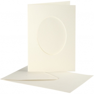 Passepartoutkort med kuvert, oval, kort str. 10,5x15 cm, kuvert str. 11,5x16,5 cm, råhvid, 10 sæt/ 1 pk.
