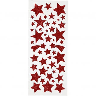 Glitterstickers, stjerner, 10x24 cm, rød, 2 ark/ 1 pk.