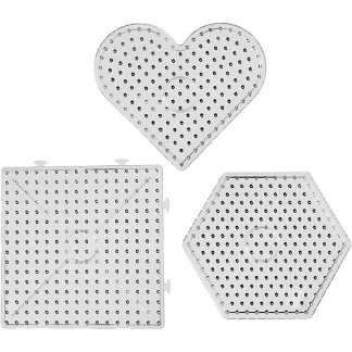 Perleplade, hjerte, hexagon,firkant, str. 15x15-17,5x17,5 cm, JUMBO, klar, 6 stk./ 1 pk.